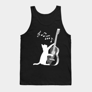 Black and white cat playing guitar. Tank Top